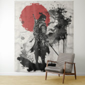 Samurai-Krieger, umgeben von Tintenspritzern. Wandkleed (In situ)