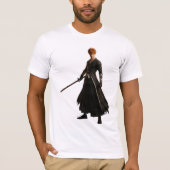 Samurai krijger in zwart gewaad met zwaard t-shirt (Voorkant)