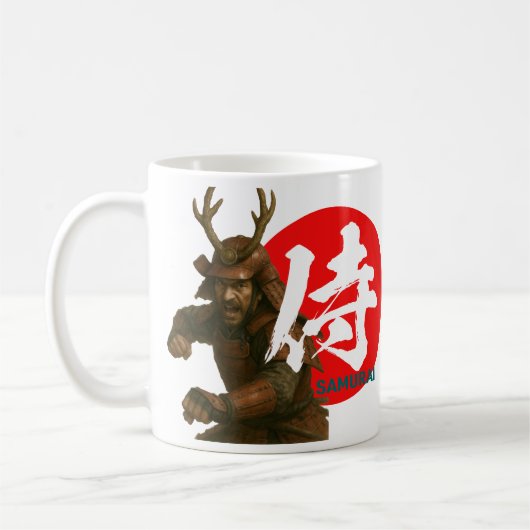 Samurai krijger met rijzende zon en kanji koffiemok (Links)