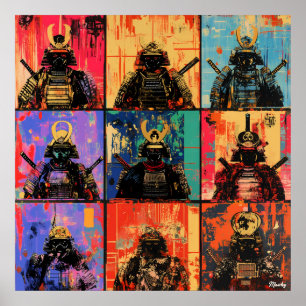 Samurai-krijgersportretten in Krachtige Graffiti K Poster
