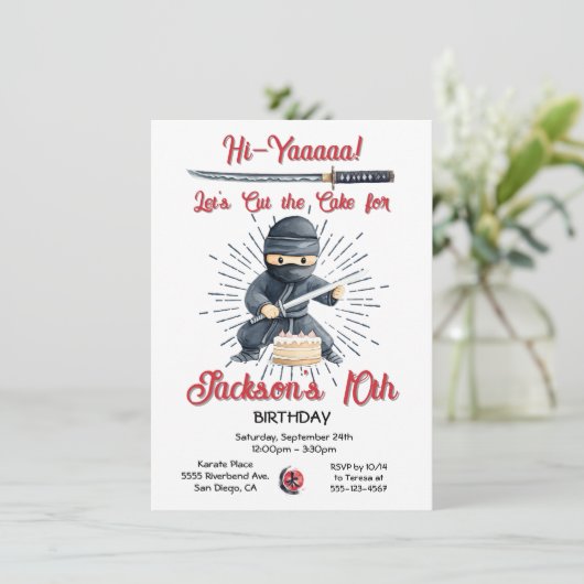 Samurai Martial Arts Birthday Cake Invitation (Debout devant)