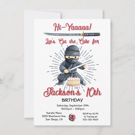 Samurai Martial Arts Birthday Cake Invitation (Devant)