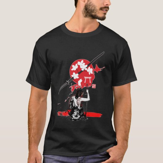 Samurai Meisje krijger bushido code Japans zwaard T-shirt (Voorkant)