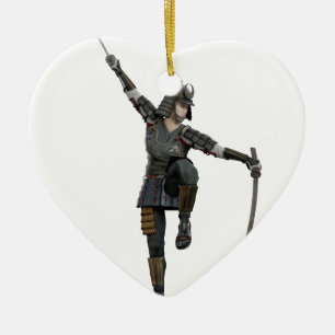 Samurai met twee zinnen naar links keramisch ornament