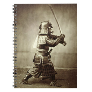 Samurai met verhoogd zwaard, c.1860 (albumenafdruk notitieboek