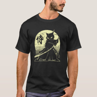 Samurai Ninja Cat Japanese Art Kawaii Anime Retro  T-shirt