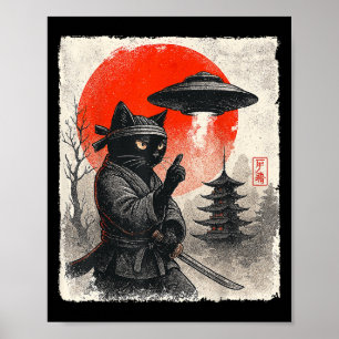 Samurai Ninja Cat Warrior Ufo Japanse anime gesche Poster