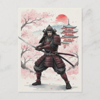 Samurai onder de kersebloesem zonsondergang briefkaart