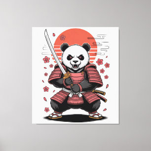 Samurai Panda Beer Gespannen Canvasprint Canvas Afdruk
