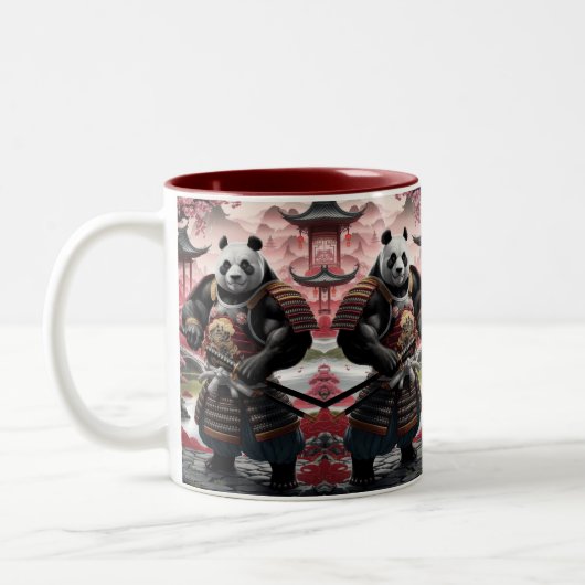 Samurai Panda in het traditionele Chinese landscha Tweekleurige Koffiemok (Links)