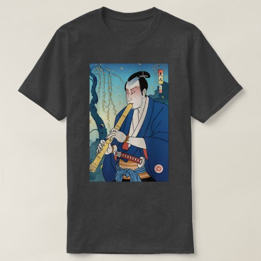 Samurai Play Shakuhachi Bamboo Flute Ukiyoe Japane T-shirt (Design voorkant)