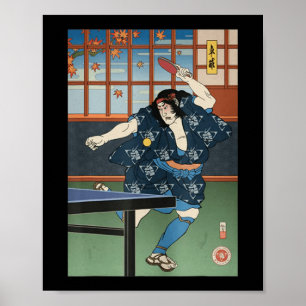 Samurai Play Table Tennis Ping Pong Ukiyoe Poster