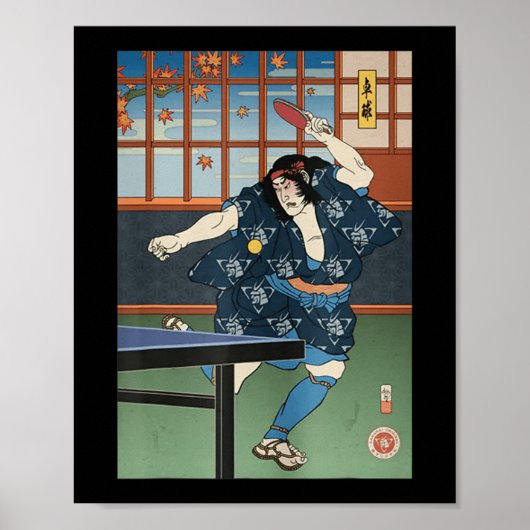 Samurai Play Table Tennis Ping Pong Ukiyoe Poster (Voorkant)