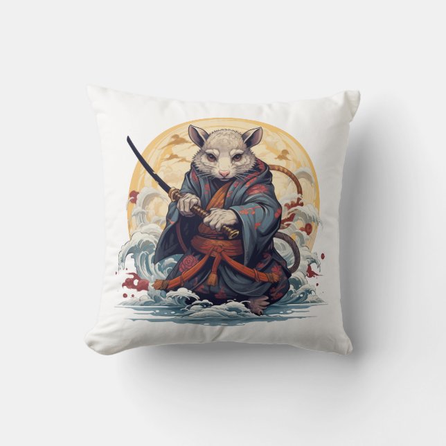 Samurai Rat Throw Pillows Kussen (Voorkant)