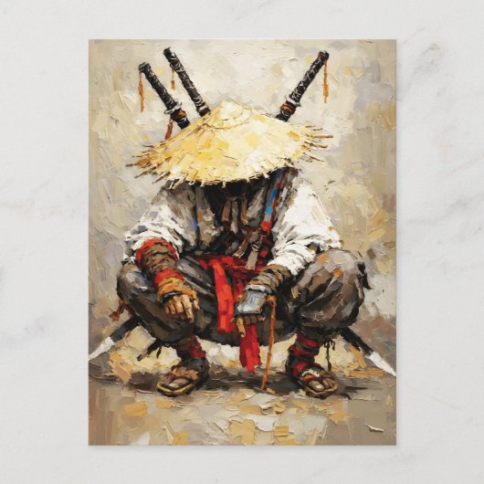 Samurai Resting Palette Knife Orange Impasto Briefkaart (Voorkant)