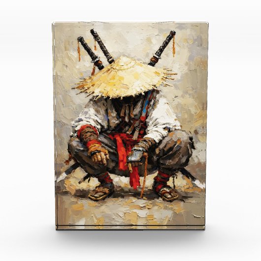 Samurai Resting Palette Knife Orange Impasto Fotoblokken (Voorkant)