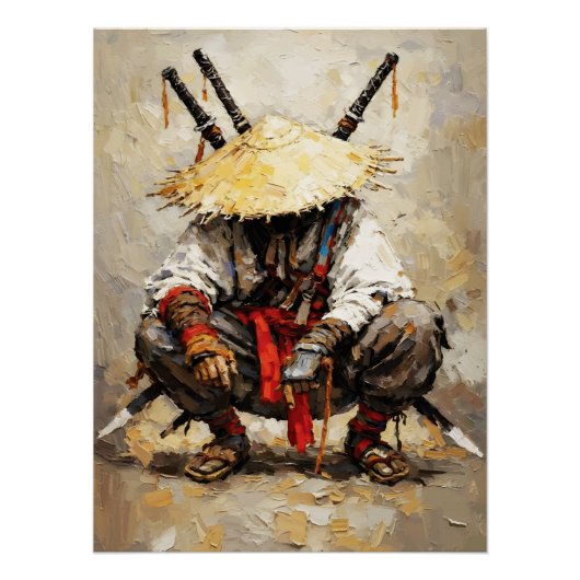 Samurai Resting Palette Knife Orange Impasto Perfect Poster (Voorkant)