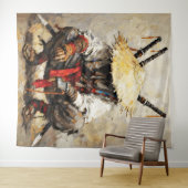 Samurai Resting Palette Knife Orange Impasto Wandkleed (In Situ (horizontaal))