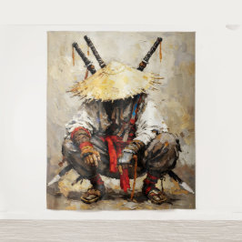 Samurai Resting Palette Knife Orange Impasto Wandkleed
