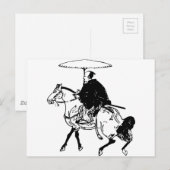 Samurai Riding a Horse with Umbrella, Black Line Briefkaart (Voorkant / Achterkant)