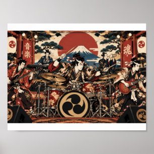 Samurai Rockband Poster Japanse Ukiyo-e Muziek