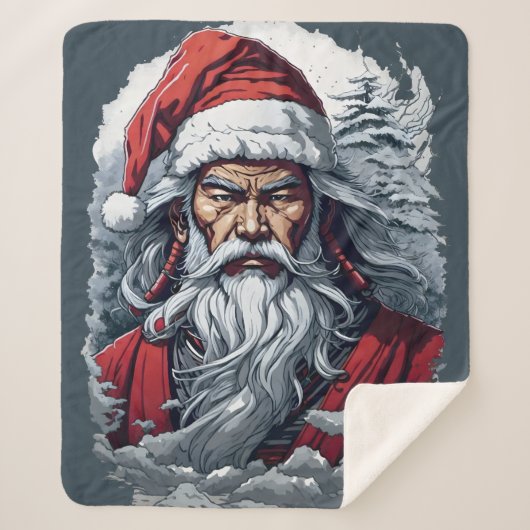 Samurai Santa Warrior Kerstkunstcadeau Sherpa Deken (Voorkant)