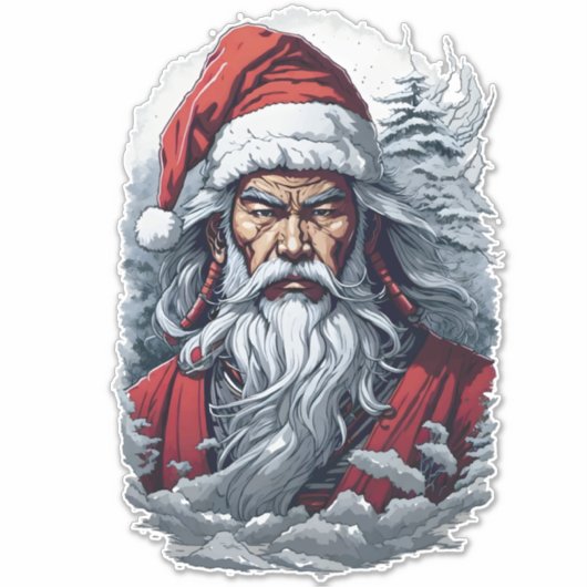 Samurai Santa Warrior Kerstkunstcadeau Sticker (Voorkant)