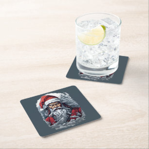 Samurai Santa Warrior Kerstkunstcadeau Vierkante Kartonnen Onderzetter