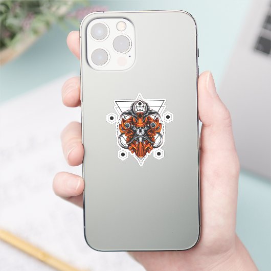 Samurai Skull met geometrische patronen Sticker (Telefoon)
