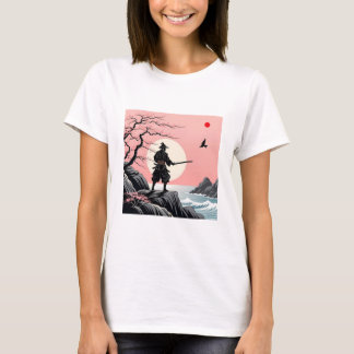 Samurai Sunset Design - Ukiyo-e Cherry Blossom Art T-shirt