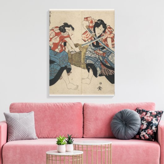 Samurai Sword Fight circa 1825 Canvas Afdruk (Insitu (Woonkamer))
