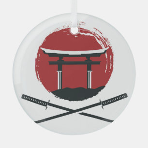 Samurai Sword: Torii Gate Cartoon Glas Ornament
