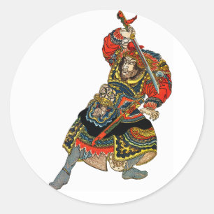 Samurai tekent zijn zwaard ronde sticker