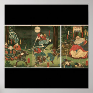 Samurai-training met Tengu, Circa 1859 Poster