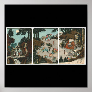 Samurai-training met Tengu, Circa 1859 Poster
