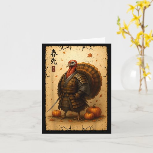 Samurai Turkey Thanksgiving Japanese Warrior Anime Kaart (Gele Bloem)