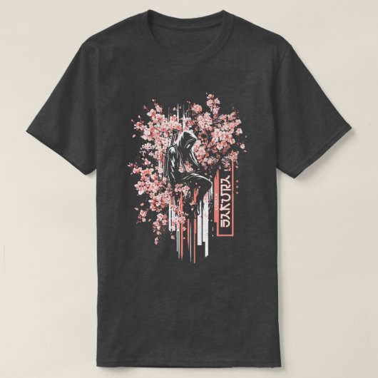 Samurai Urbain Parmi Sakura TShirt Guerrier Modern (Design devant)
