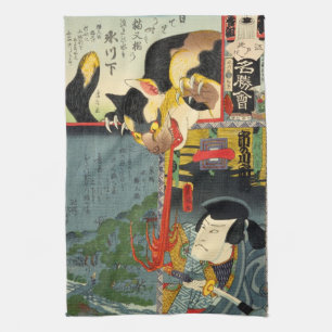 Samurai vecht Monster Cat, Utagawa Toyokuni Theedoek