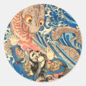 SAMURAI VECHTEN TEGEN SALAMANDER RONDE STICKER (Voorkant)