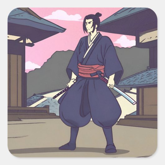 samurai vierkante sticker (Voorkant)