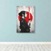 Samurai vrouw met Katana voor de rode zon Canvas Afdruk (Insitu (Houten vloer))