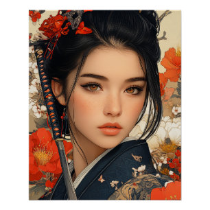 Samurai vrouw, Samurai krijger vrouw Perfect Poster