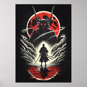 Samurai vs Demon - Japanse Anime Tattoo Kunst Poster