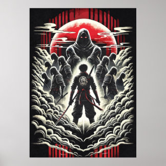Samurai vs demonen, Japanse anime tatoeage kunst Poster