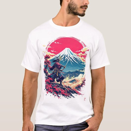 Samurai Warrior at Mount Fuji Japanese Art T-Shirt (Devant)
