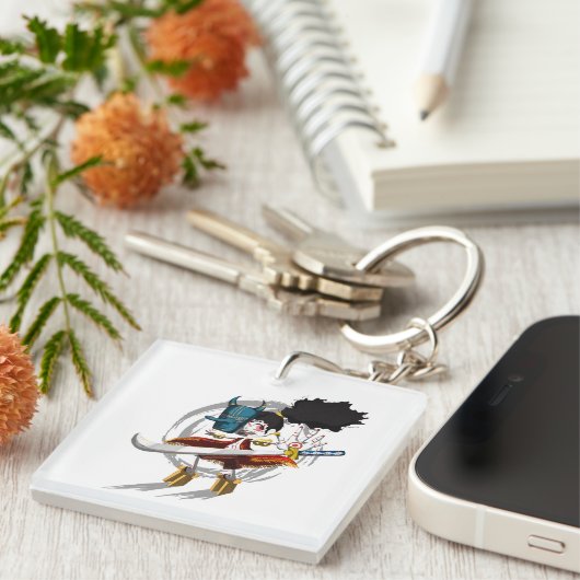 Samurai Warrior Chibi Demon Mask Sleutelhanger (Voorkant Rechts)