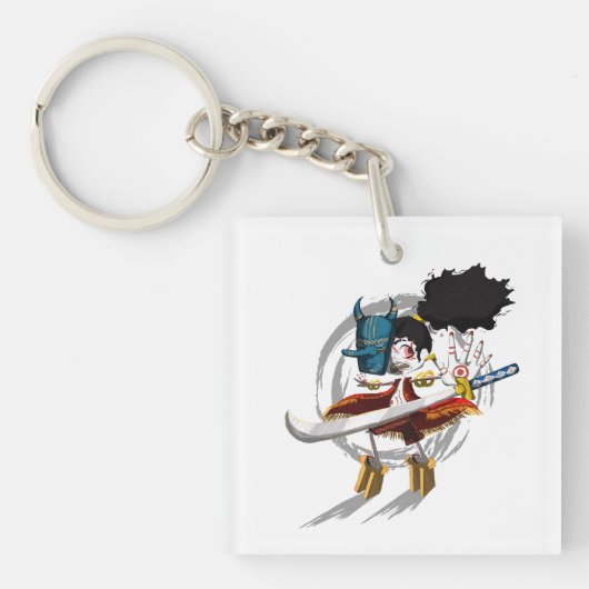 Samurai Warrior Chibi Demon Mask Sleutelhanger (voorkant)