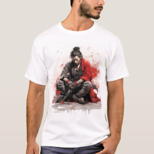Samurai Warrior Crouching met getekend zwaard T-sh T-shirt
