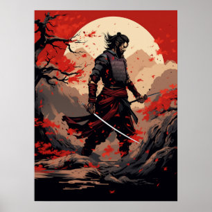 Samurai Warrior op Sunset Poster