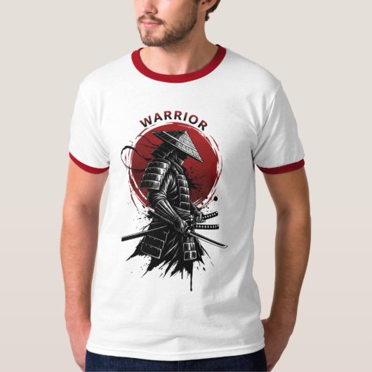 Samurai Warrior Rising Sun Japanese Ink Style T-shirt (Voorkant)